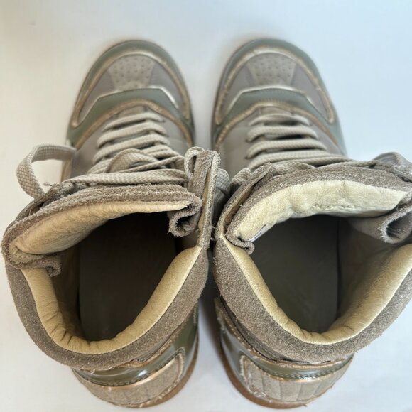 High Top Sneaker – La Garçonne Maison Margiela Sneakers High Top 22 Green Tan Leather Suede Patent Size 37 7